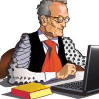 avatar d'un homme  d'un certain âge, élégant, est en train de corriger un livre sur son ordinateur,